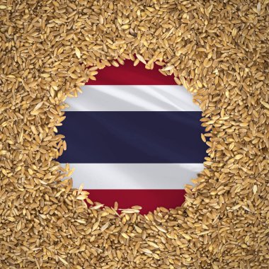 Flag of thailand with grains of wheat. Natural whole wheat concept with flag of thailand