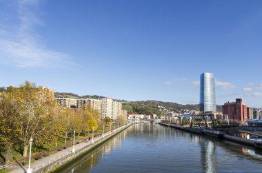 Bilbao city views with the riber Nervion. clipart