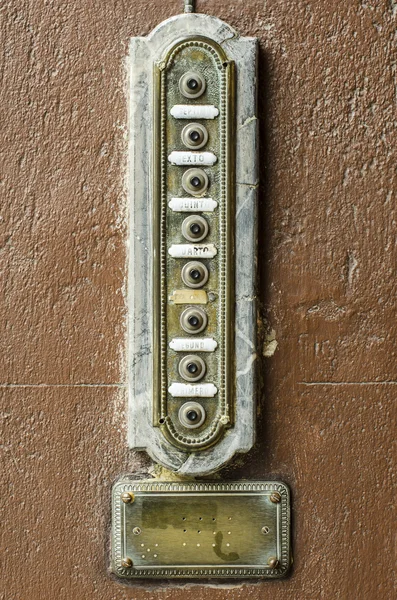 Retro Security Door-Phone on brown background.