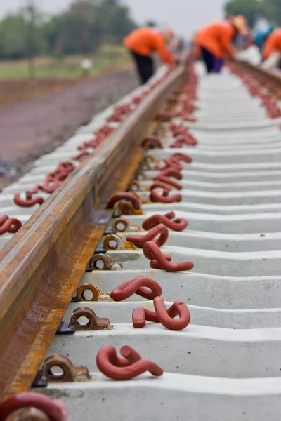 Equipos de anclaje Construcción ferroviaria . —  Fotos de Stock