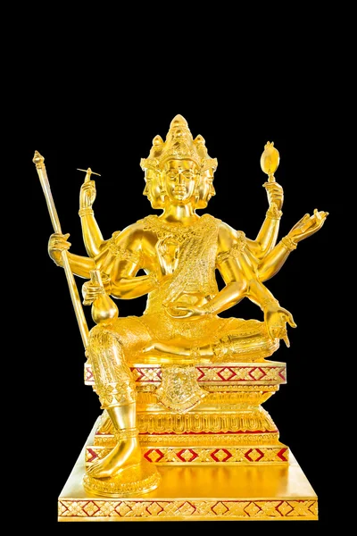 Goldstatuen buddhistischer Gottheiten auf schwarzem Hintergrund. — Stockfoto