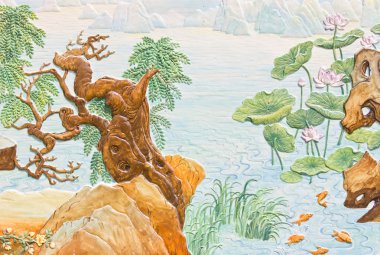 Çince Çin temple.in ortak bir duvar heykel.