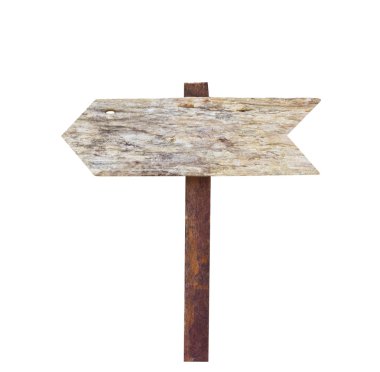 Beyaz bir arka plan üzerinde izole eski ahşap işareti.