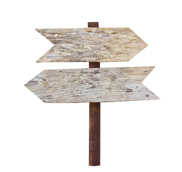 Beyaz bir arka plan üzerinde izole eski ahşap işareti.