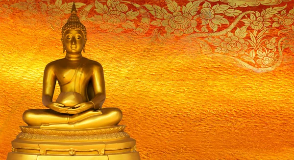 Buddha gold statue on golden background patterns Thailand. — Stock Photo, Image