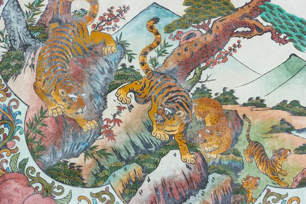 Китайський тигр живопис на китайський храм — стокове фото