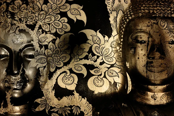 Gouden Boeddhabeeld op gouden achtergrond patronen thailand. — Stockfoto
