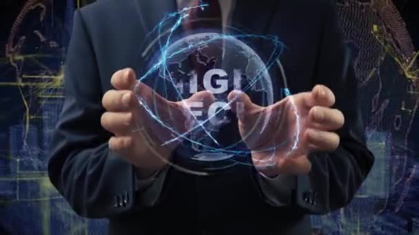Mãos masculinas ativam holograma alta tecnologia — Vídeo de Stock
