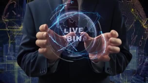 Mannenhanden activeren hologram live webinar — Stockvideo