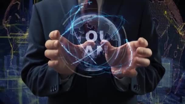 Male hands activate hologram You Can — Stockvideo