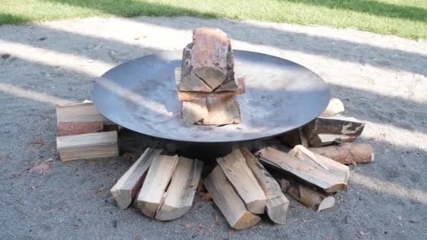 Firewood stacked in a circle — Stock Video