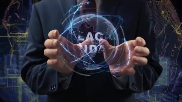 Mannelijke handen activeren hologram zwarte vrijdag — Stockvideo