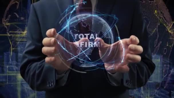 Male hands activate hologram Total Confirmed — стоковое видео