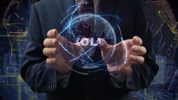 Male Hands Activate Conceptual Holographic Text Evolve Businessman Suit Hologram — Stock video