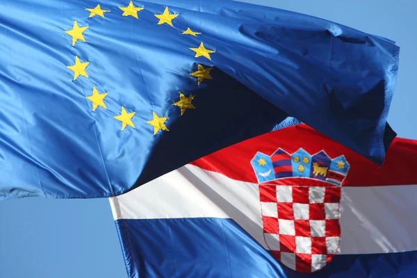 Detalhes das bandeiras da UE e da Croácia — Fotografia de Stock