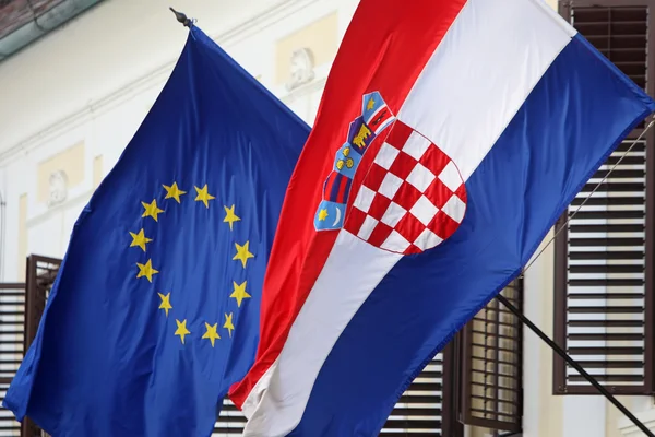 EU and Croatian flags — Stock Photo, Image