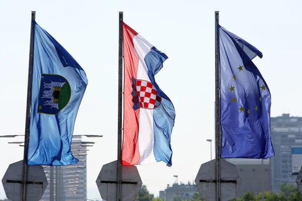 Zagreb, Croatian & Eu flags — Stock Photo, Image