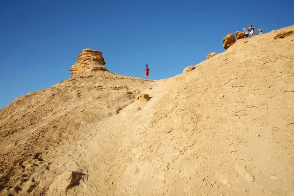 Turisté na velbloudech hlavu rock — Stock fotografie