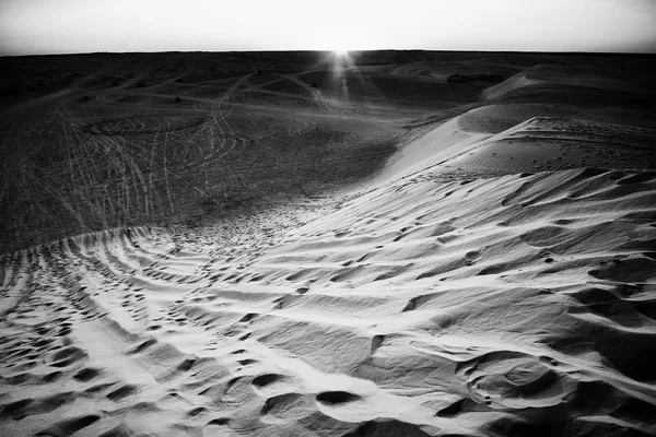 Zonsondergang in sahara woestijn zwart en wit — Stockfoto