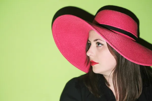 Womanl with pink hat — Stock Photo, Image