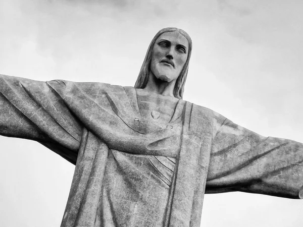 Christus de Verlosser in Brazilië zwart-wit — Stockfoto