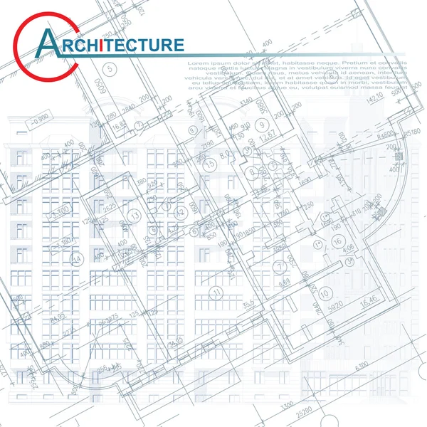 Sfondo architettonico con disegni tecnici — Vettoriale Stock