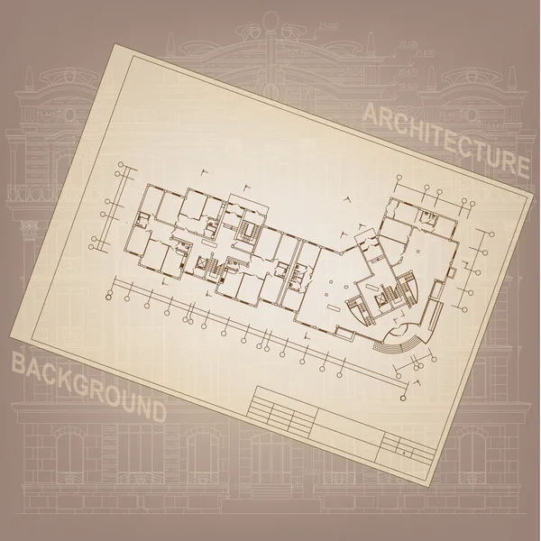 Sfondo architettonico con disegni tecnici — Vettoriale Stock