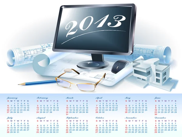Kalender för 2013 med arkitektonisk designelement — Stock vektor
