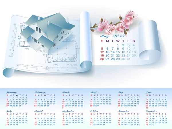 Calendar for 2013 with architectural design elements — Stock Vector