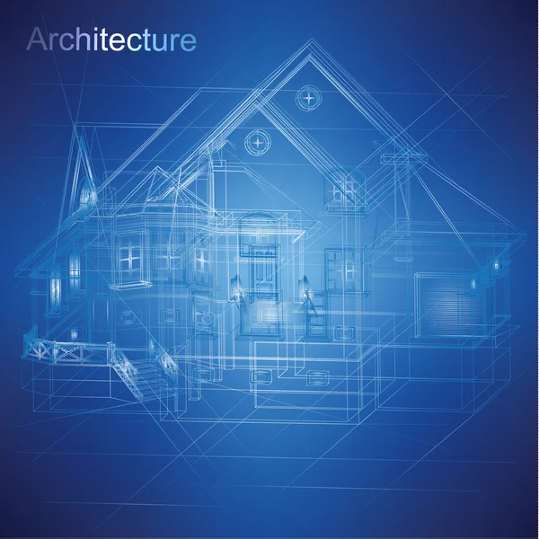 Urban Blueprint con un modelo de construcción 3D (vector ). — Archivo Imágenes Vectoriales