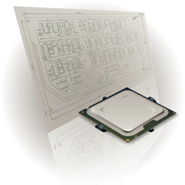 Abstracte achtergrond met een circuit bord en tekeningen — Stockvector