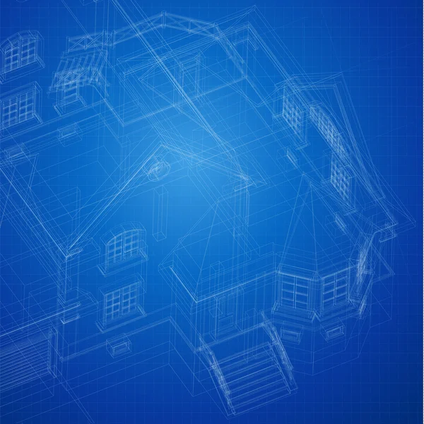 Blueprint urbano com um modelo de construção 3D (vetor ). — Vetor de Stock