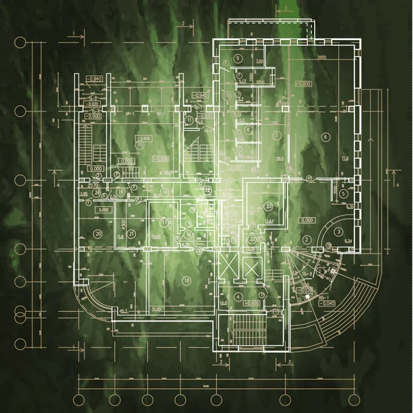 Architecturale achtergrond. deel van architecturaal project, architectonische plan, technisch project, tekening technische brieven, het platform van plan op papier, bouw plan — Stockvector