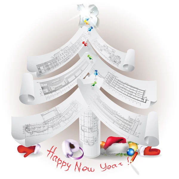Arbre de Noël drôle dans le style architectural — Image vectorielle