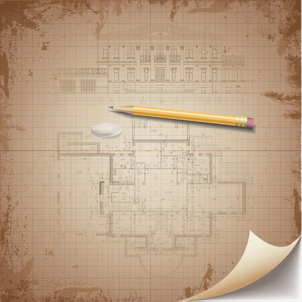 Αρχιτεκτονικό υπόβαθρο. μέρος του αρχιτεκτονικού έργου, αρχιτεκτονικό σχέδιο, μελετητικά, σχεδίασης τεχνική γράμματα αρχιτεκτονική σχεδιασμός σε χαρτί, σχέδιο κατασκευής — Διανυσματικό Αρχείο