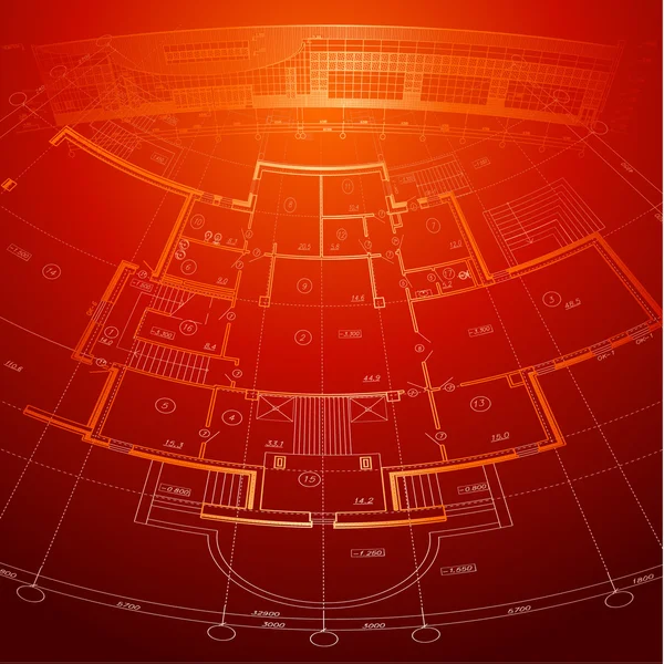 Architecturale achtergrond. deel van architecturaal project, architectonische plan, technisch project, tekening technische brieven, het platform van plan op papier, bouw plan — Stockvector