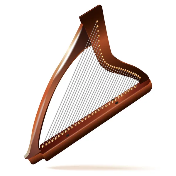 Muzikale achtergrond serie. traditionele Ierse (Keltische) harp, geïsoleerd op witte achtergrond — Stockvector