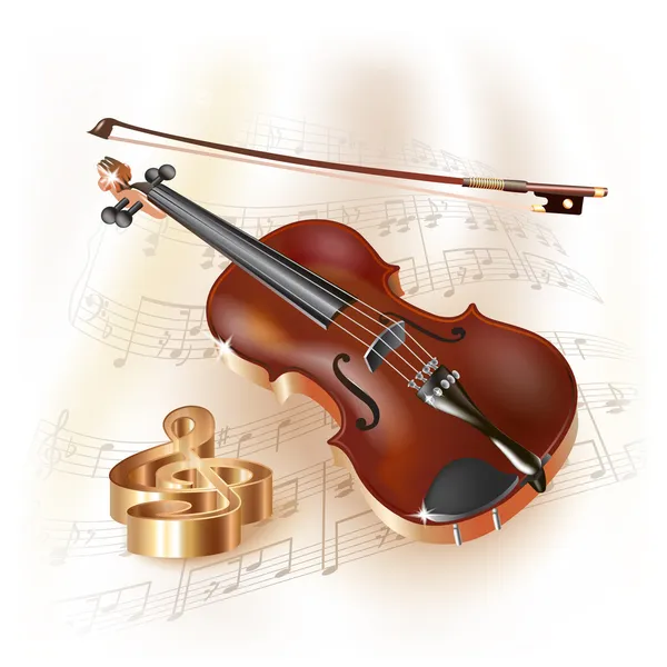Hudební pozadí série. klasické housle, izolovaných na bílém pozadí s hudební noty — Stockový vektor
