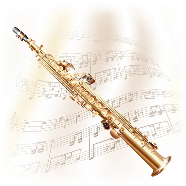 Musical background series. Classical soprano sax, isolated on white background with musical notes — Stock Vector