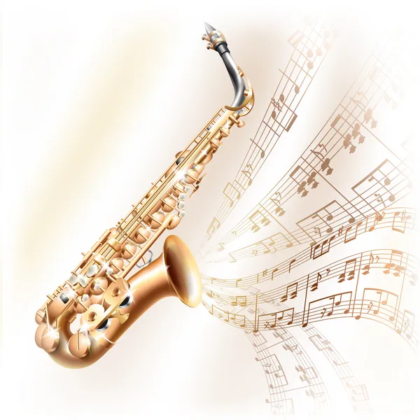 Музыкальная фоновая серия. Классический саксофонный альт, выделенный на белом фоне с музыкальными нотами Векторная Графика