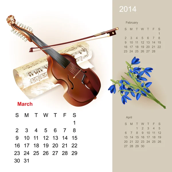 Kolorowe ładny kalendarz 2014 z elementów projektu muzycznego — Wektor stockowy