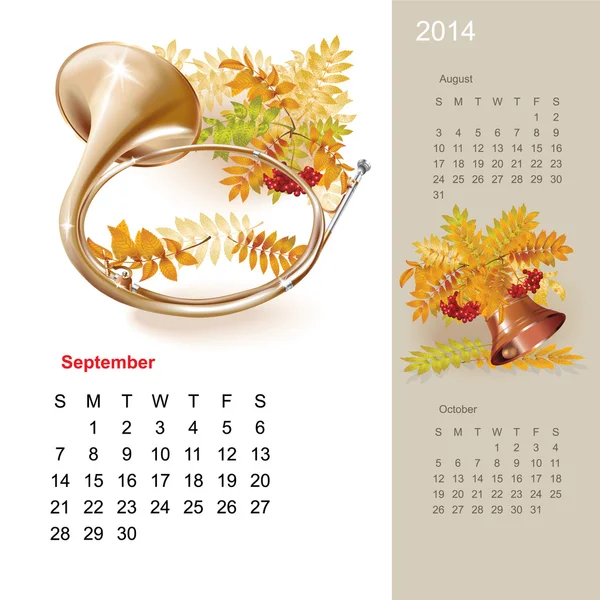 Colorful cute calendar for 2014 with musical design elements — Stock Vector