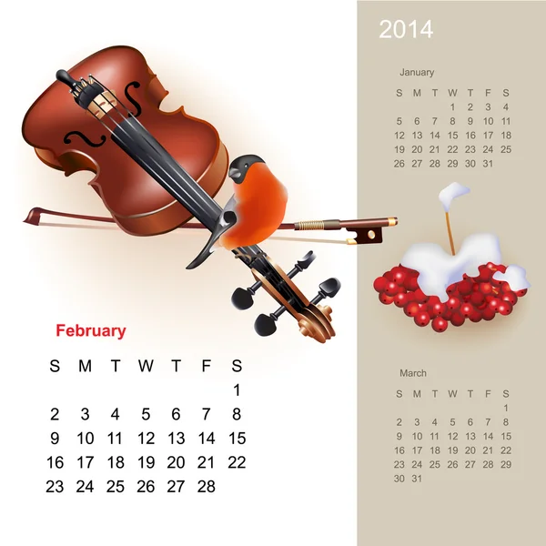 2014 年与音乐设计元素多彩可爱日历 — 图库矢量图片