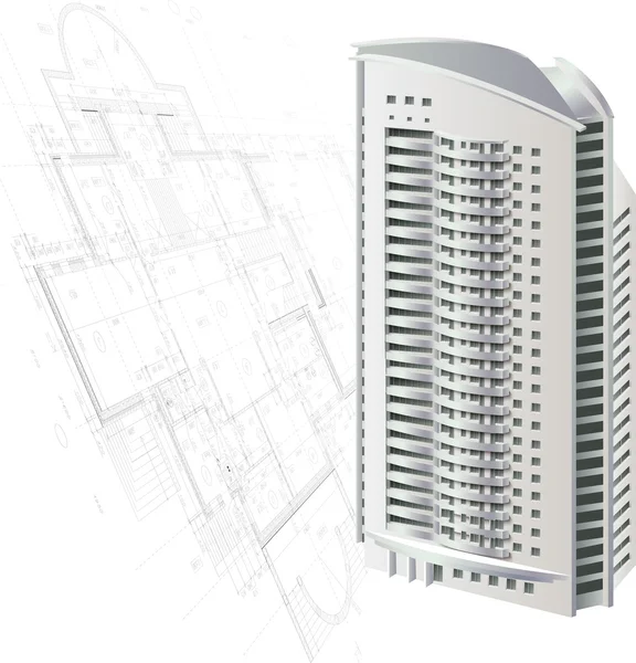 Arkitektoniska bakgrund med en 3d bygga modell — Stock vektor