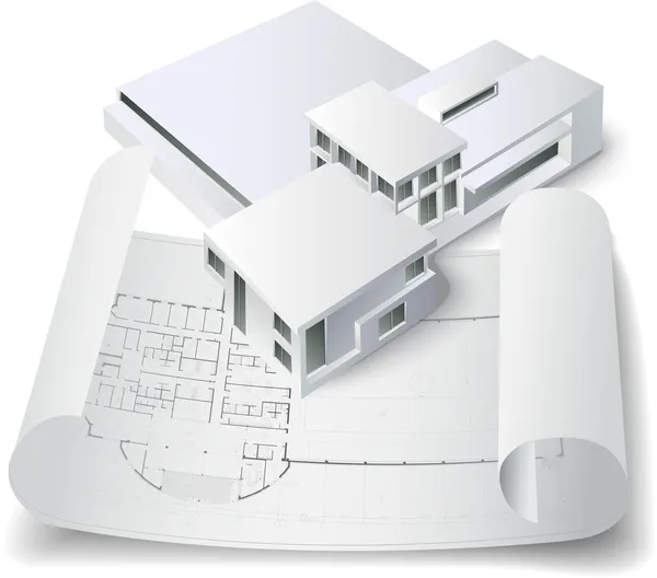 Fond architectural avec un mode de construction 3D — Image vectorielle