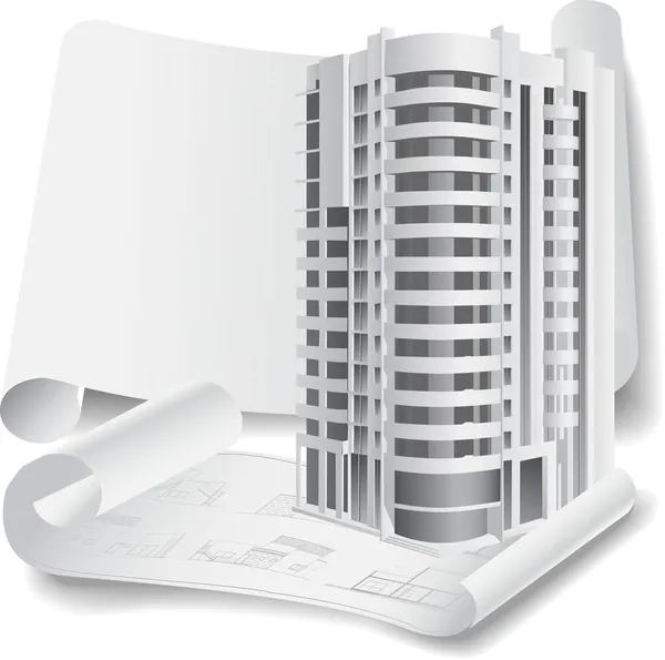 Architecturale achtergrond met een 3D-model gebouwen — Stockvector