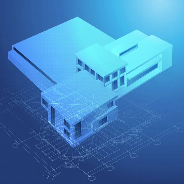 Sfondo architettonico con una modalità di costruzione 3D — Vettoriale Stock