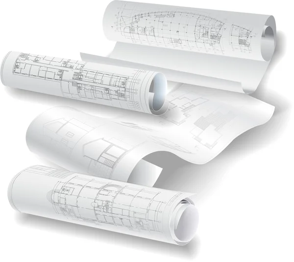 Architectural background with rolls of drawings for your business site — Stock Illustration Architectural background with rolls of drawings for your business site Stock Illustration