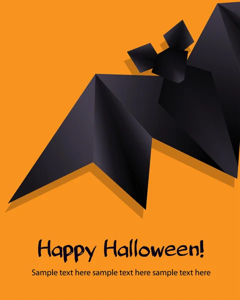 Pipistrello origami nero su sfondo arancione. Halloween sfondo . — Vettoriale Stock