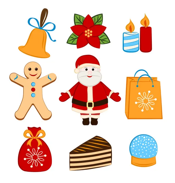 Collection d'icônes / objets colorés de Noël — Image vectorielle